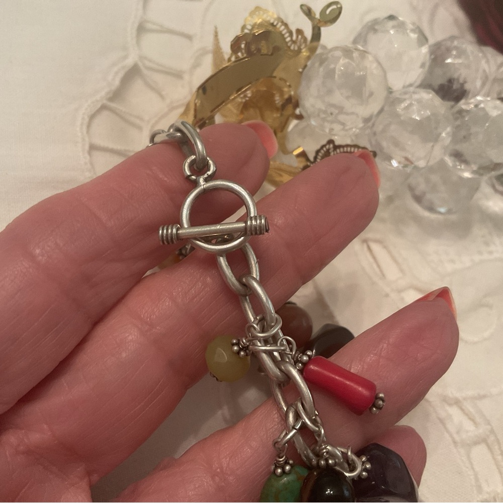 Vtg. 925 Solid Sterling Silver Multi-Stone Toggle… - image 7